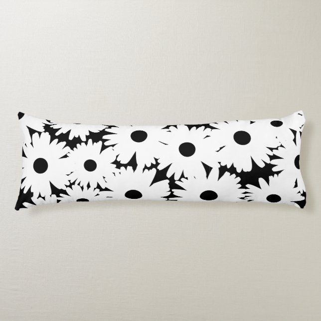 Coussins Longs Négative Space Daisées blanc sur noir (Devant)
