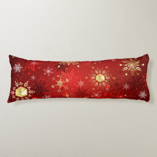 Coussins Longs Noël Golden Snowflakes sur Arrière - plan rouge