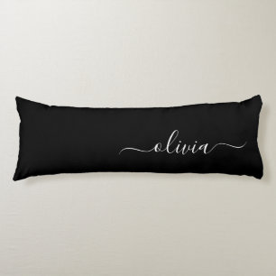 Coussins Longs Noir Blanc Moderne Minimaliste Élégant Monogramme