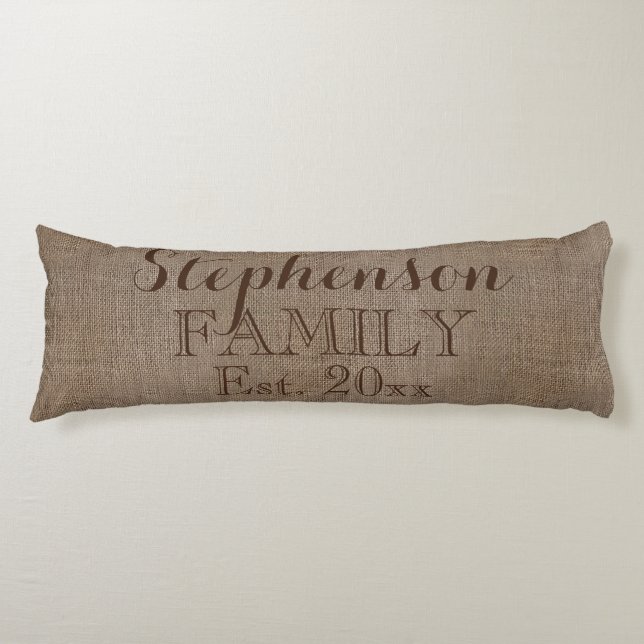Coussins Longs Nom de famille Burlap Rustic (Devant)