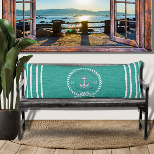 Coussins Longs Nom du bateau nautique Ancre corde Turquoise Blue