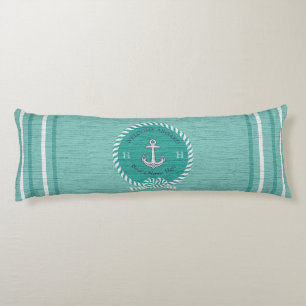 Coussins Longs Nom du bateau nautique Ancre corde Turquoise Blue