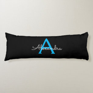Coussins Longs Nom du monogramme de la fille en noir bleu