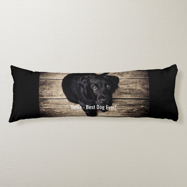 Coussins Longs Nom noir personnalisé de photo de chien de (Devant)