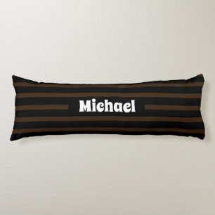 Coussins Longs Nom personnalisé Brown foncé et noir simple rayé