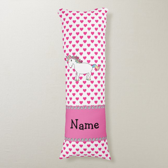 Coussins Longs Nom personnalisé Coeur rose unicorne (Devant (Vertical))
