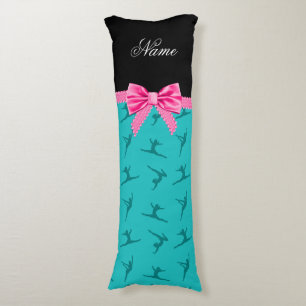 Coussins Longs Nom personnalisé gymnastique turquoise arc rose