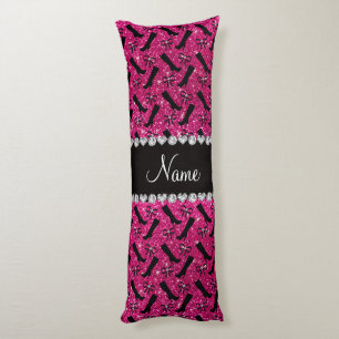Coussins Longs Nom personnalisé neon parties scintillant rose cha