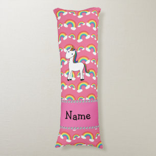 Coussins Longs Nom personnalisé unicorn rose arc-en-ciel