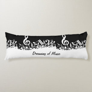 Coussins Longs Notes musicales brouillées blanches personnalisées