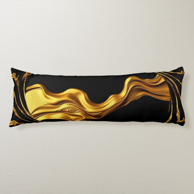 Coussins Longs Opulent Swirl Liquid Gold Black Monochrome Christi (Devant)