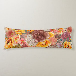 Coussins Longs Orange Bourgogne Automne Floral Aquarelle