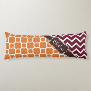 Coussins Longs Orange Lattice Maroon Chevron Motifs Nom Brown