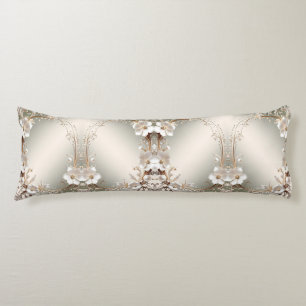 Coussins Longs Oreiller de corps à fleurs blanches ornées