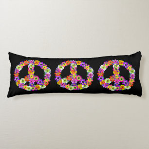 Coussins Longs Panneau de paix Floral en noir