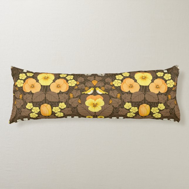 Coussins Longs Pansies jaunes, oiseaux et papillons (Devant)