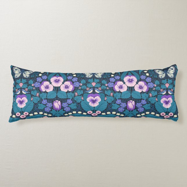 Coussins Longs Pansies, oiseaux et papillons (Devant)