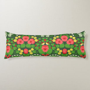 Coussins Longs Pansies rouges, oiseaux et papillons