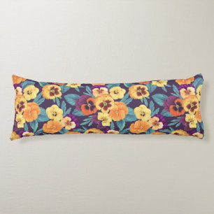Coussins Longs Pansies sur violet de prune