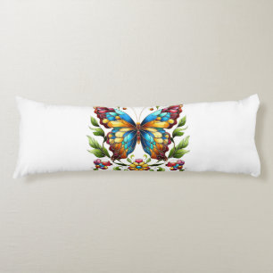 Coussins Longs Papillon en vitrail coloré avec fleurs