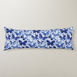Coussins Longs Papillons Aquarelle Indigo Blue