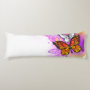 Coussins Longs Papillons Monarque sur Arrière - plan pourpre