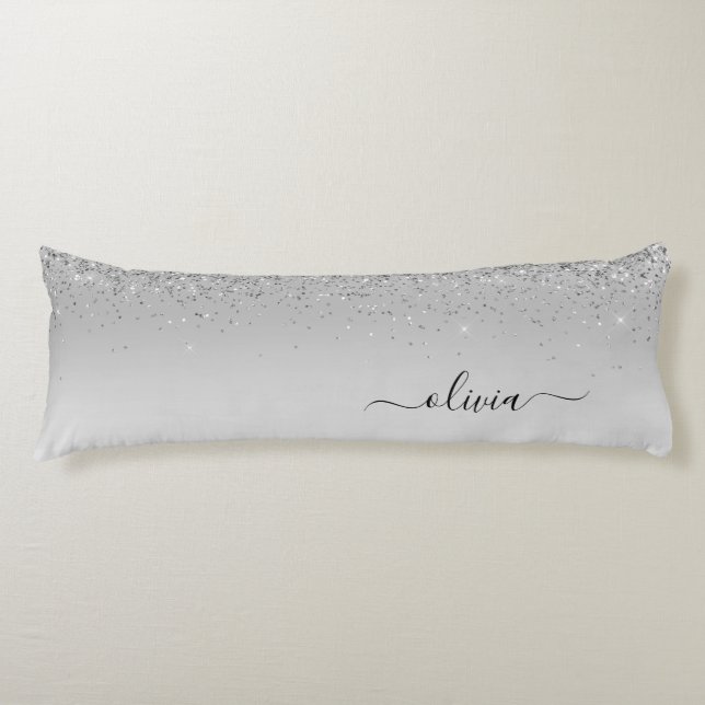 Coussins Longs Parties scintillant Monogramme Argent Sparkle Girl (Devant)