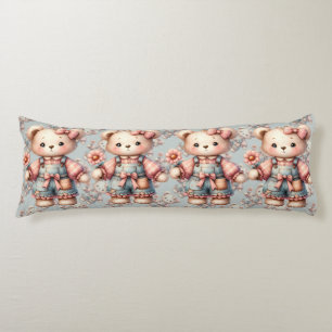 Coussins Longs Pastel Teddy Bear Holding Flower Wear Overalls