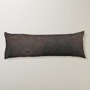 Coussins Longs Patchwork Motif Faux Cuir Brown