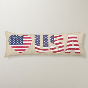 Coussins Longs Patriotique Drapeau Amour Coeur USA Country Burlap