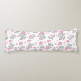 Coussins Longs Pattern of Elephants, Cute Elephants - Pink Gray