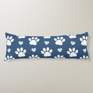 Coussins Longs Pattern of paws, Dog paws, White paws, Blue Hearts