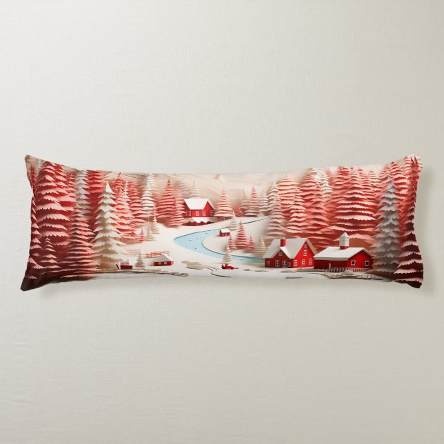 Coussins Longs Paysage d'hiver scandinave en 3D (Devant)