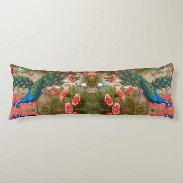 Coussins Longs Peacock en Apricot Jardin Rose (Devant)