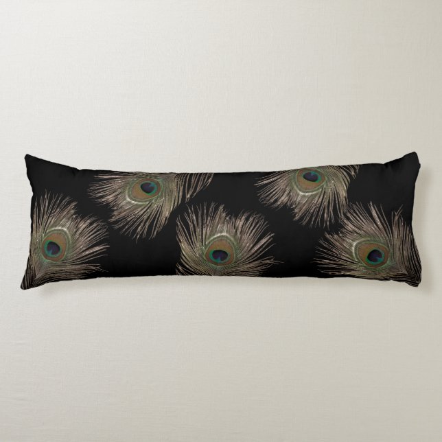 Coussins Longs Peacock plumes noir (Devant)
