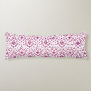 Coussins Longs Pêche et pourpre Damask Floral Élégant Motif