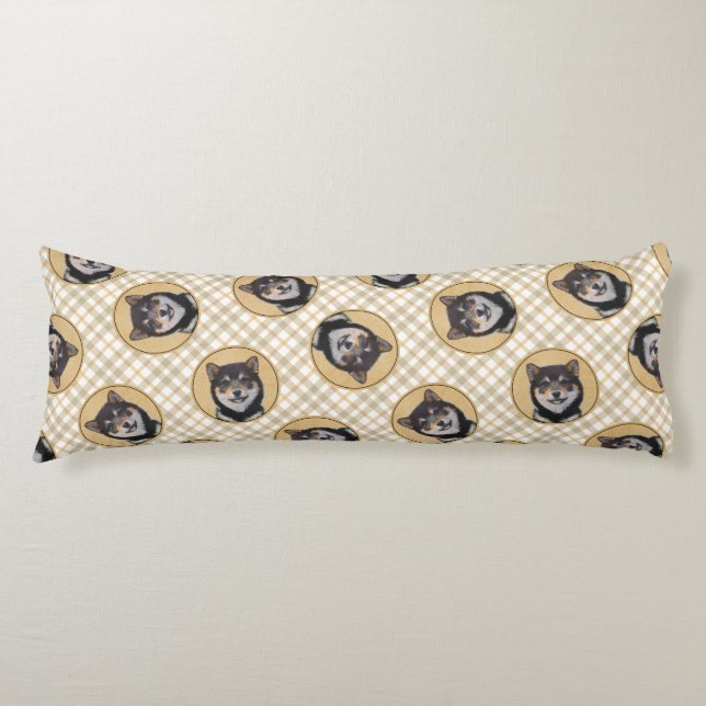 Coussins Longs Peinture Shiba Inu Black et Tan Original Chien Art (Devant)