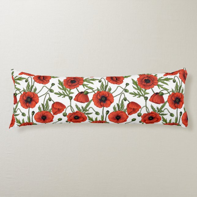 Coussins Longs Pépites, rouge et vert sur blanc (Devant)