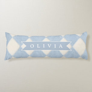 Coussins Longs Personnalisé Prépa Doux Bleu Flou Argyle Nom