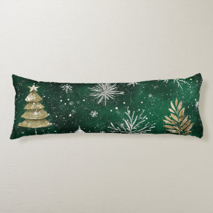 Coussins Longs Pins d'or Silver Snowflakes Hunter Green