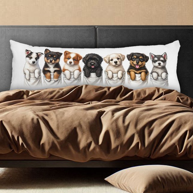 Coussins Longs Poches super mignonnes pleines de chiots (Pockets Full of Puppies Body Pillow Cover Photo)