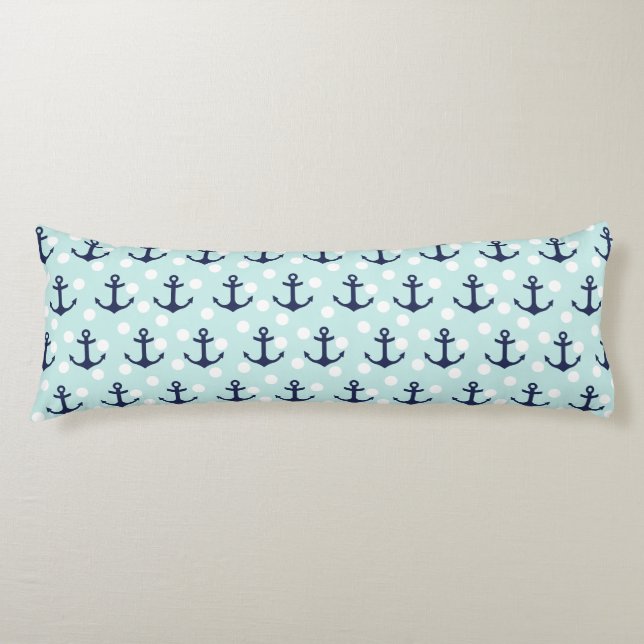Coussins Longs Pois et ancres en bon état nautiques de bleu (Devant)