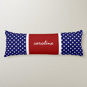 Coussins Longs Pois mignon, Blanc rouge & Bleu, Ajouter votre nom