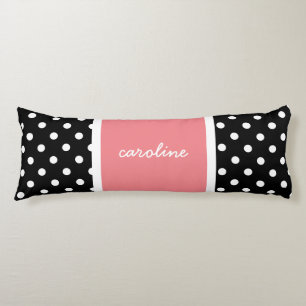Coussins Longs Pois mignon, noir/blanc & Rose, Ajouter votre nom