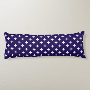 Coussins Longs Polka blanche croise sur bleu marine