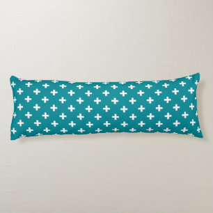 Coussins Longs Polka blanche croise sur turquoise