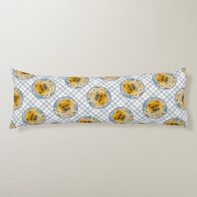 Coussins Longs Poméranien dans les marguerites peindre l'art orig (Devant)