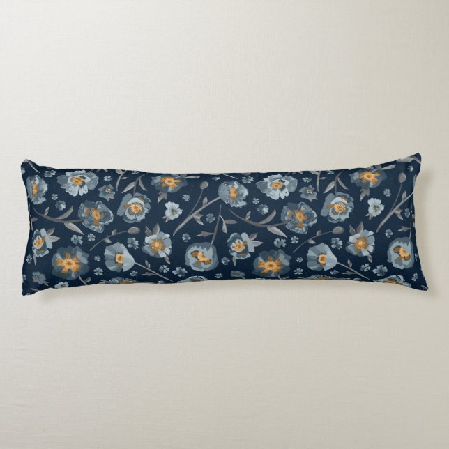 Coussins Longs Poppies Charme bleu gris floral (Dos)