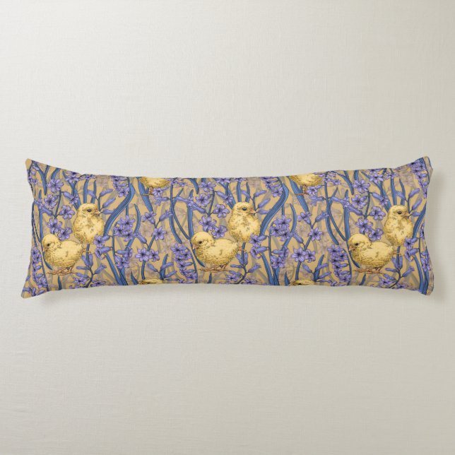 Coussins Longs Poulets et hyacinthes jaunes (Devant)
