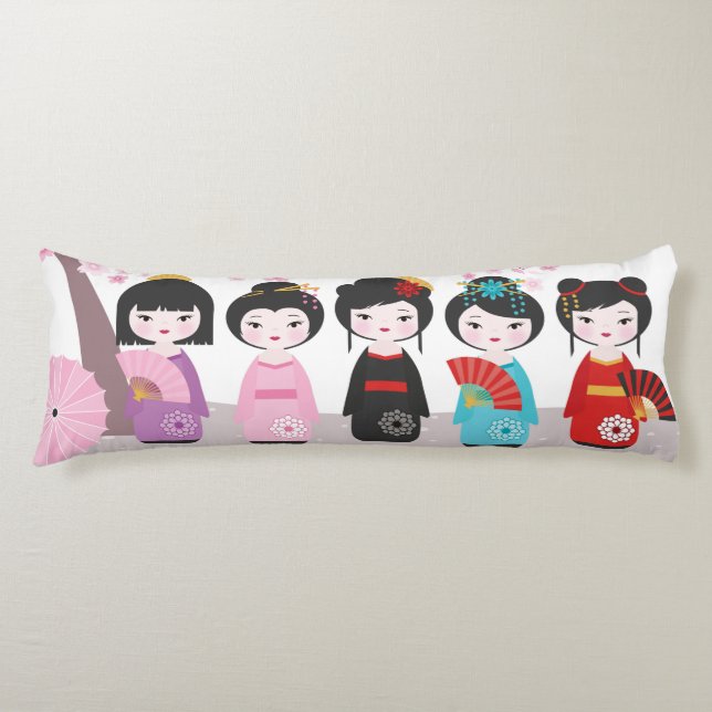 Coussins Longs Poupées Kokeshi Japonaises (Devant)